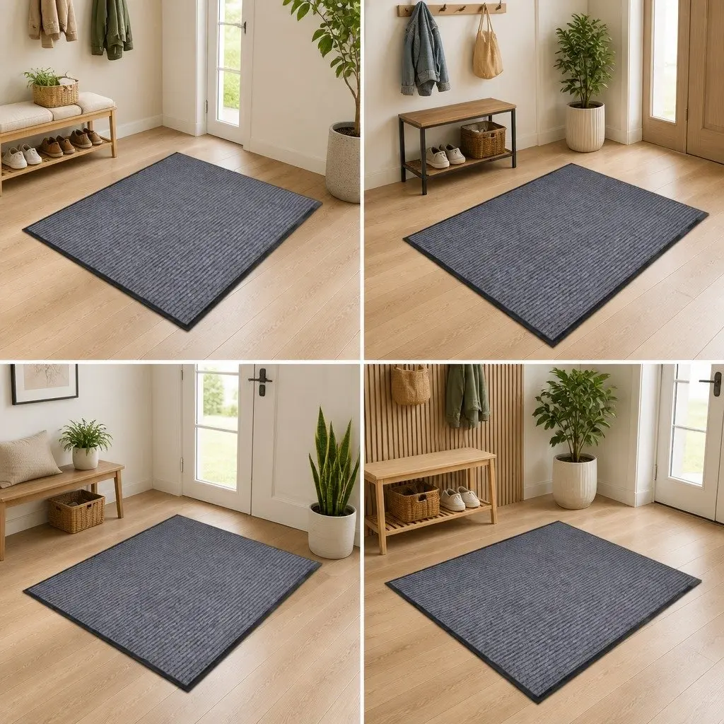 Grey PVC Door Mats 90x60 cm Non-Slip Set of 4