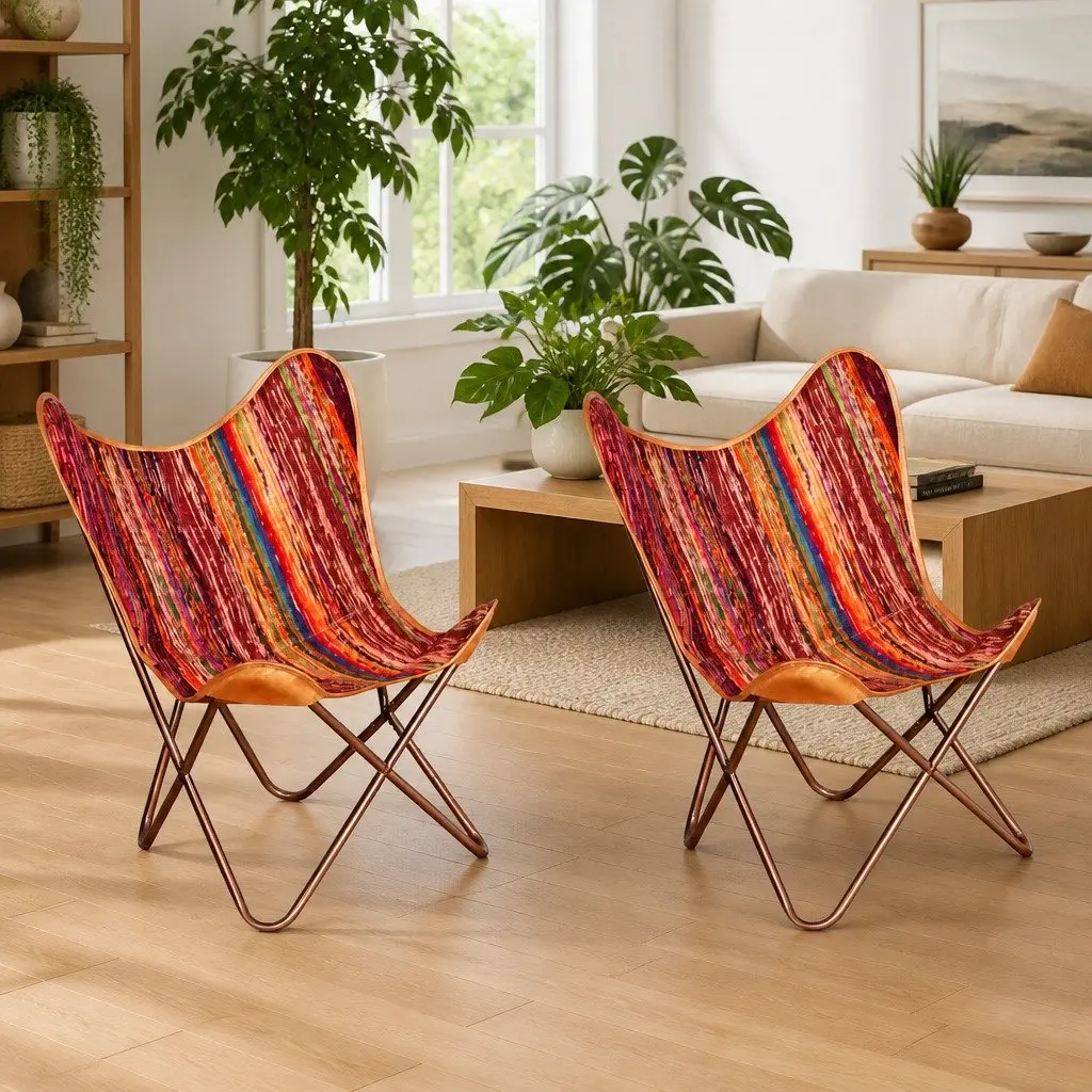 Multicolour Chindi Fabric Butterfly Chairs Set