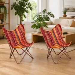 Sturdy Multicolour Chindi Fabric Butterfly Chairs Set