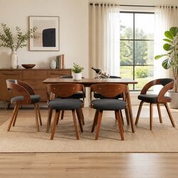 Dining Chairs 6 pcs Grey Bent Wood Frame Fabric Upholstered Kitchen Room Seating