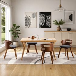 Dining Chairs Set 4 pcs Grey Bent Wood Frame Fabric Upholstered Kitchen Seating