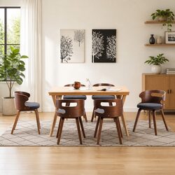 Set of 6 Grey Dining Chairs with Bent Wood Frame