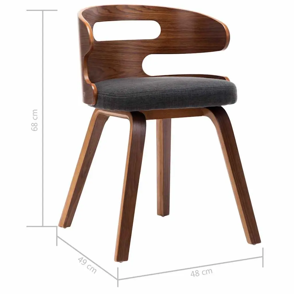 Set of 6 Grey Dining Chairs with Bent Wood Frame