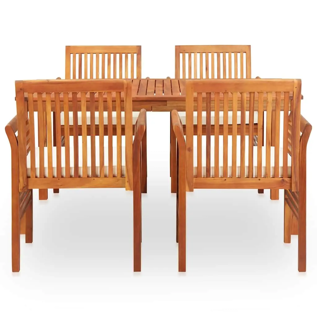 Solid Wood Acacia 5 Piece Outdoor Dining Set with Cushions