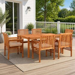 7 Piece Solid Acacia Outdoor Dining Set with Cushions