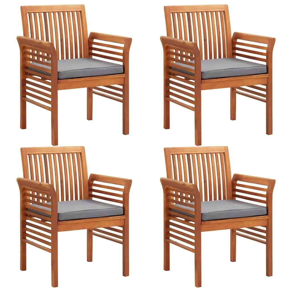 5 Piece Outdoor Dining Set Solid Wood Acacia Brown Slatted Table Chairs with Cushions