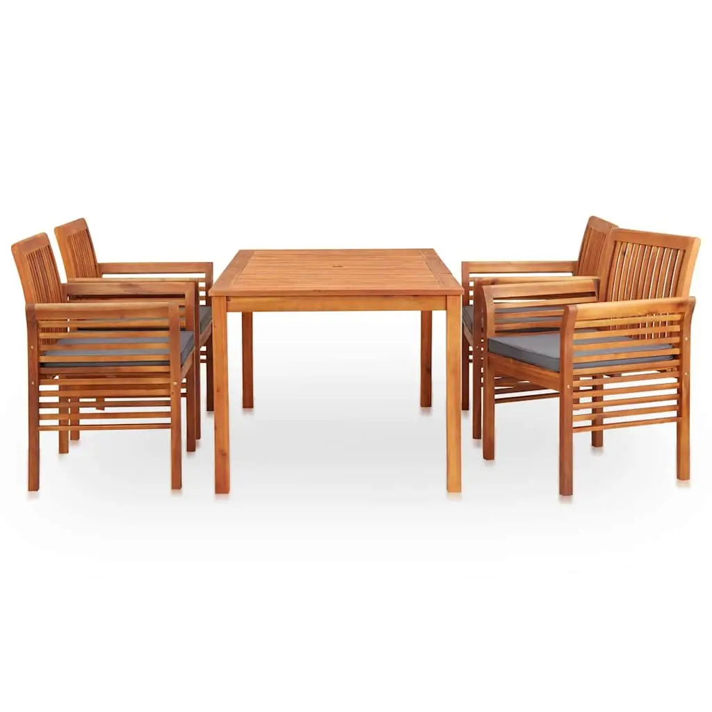 5 Piece Outdoor Dining Set Solid Wood Acacia Brown Slatted Table Chairs with Cushions