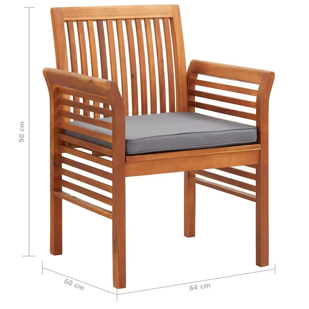 5 Piece Outdoor Dining Set Solid Wood Acacia Brown Slatted Table Chairs with Cushions