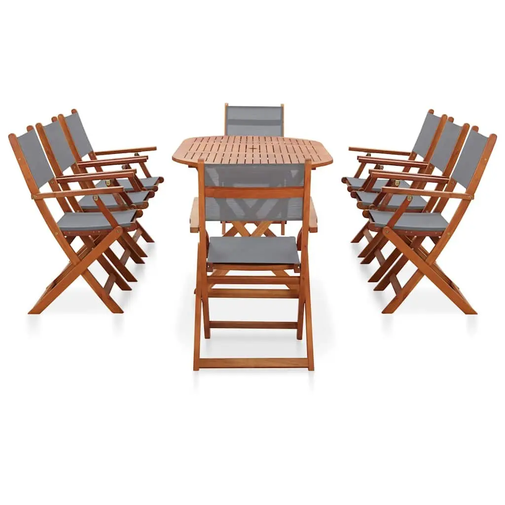 Folding 9 Piece Outdoor Dining Set in Grey Eucalyptus