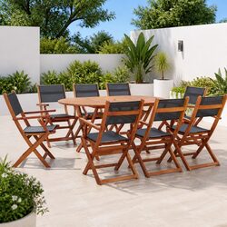 Solid Eucalyptus Wood 9 Piece Outdoor Dining Set