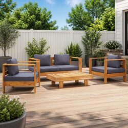 Premium 4-Piece Grey Acacia Wood Garden Lounge Set