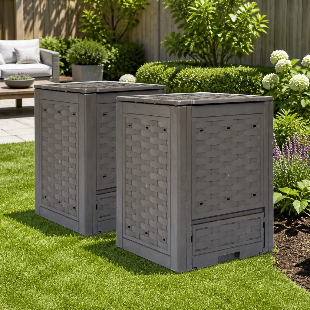 Garden Composters Plastic 60x60x83cm Brown 600L Rattan Look