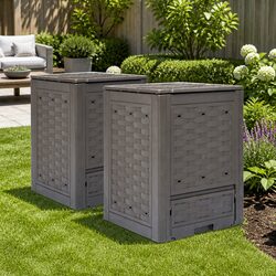 Garden Composters 2 Pack Brown 60x60x83cm 600L Rattan Look Waste Bins