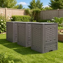Durable 3-Piece Garden Composters Brown Rattan Design