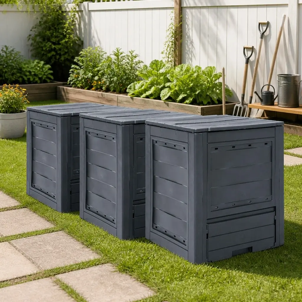 Garden Composters Plastic 60x60x73cm Grey 3 Piece