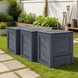 3 Pcs Grey Garden Composters with Rattan Look Design