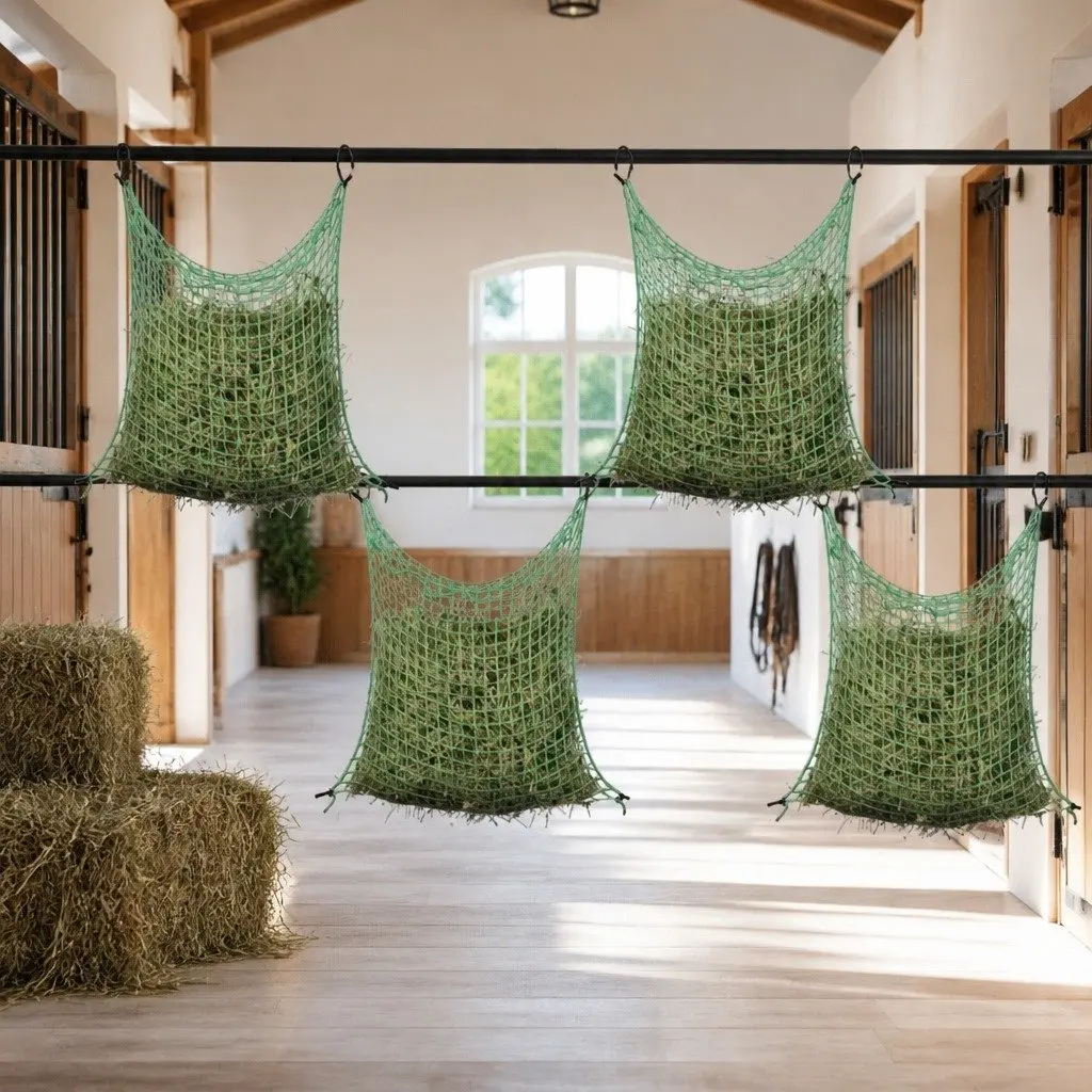 Hay Nets 4 pcs Square 0.9x1 m PP Green Mesh Horse Feeding Slow Eating Livestock