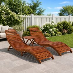 Premium 3-Piece Wooden Sun Lounger Set for Outdoor Comfort