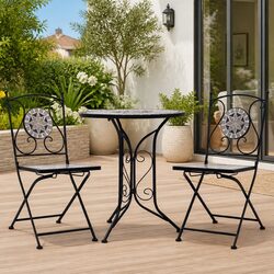 Mosaic Bistro Set 3-Piece Outdoor Garden Furniture Grey