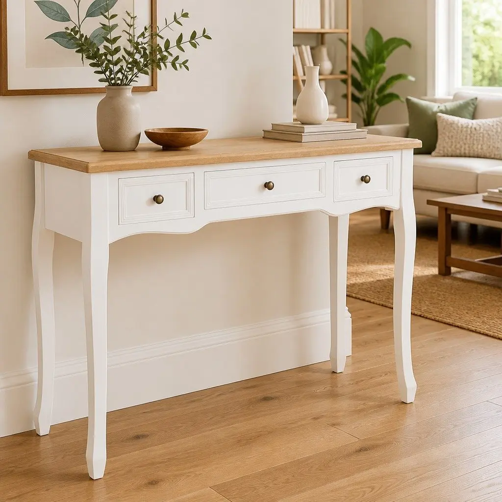 White Console Table with 3 Drawers for Storage
