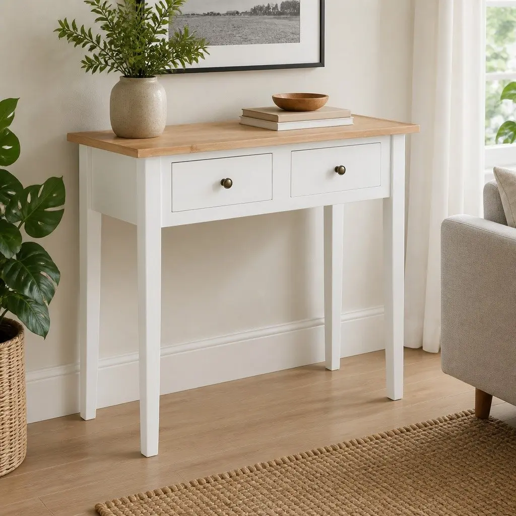 White Console Table with Storage Drawers