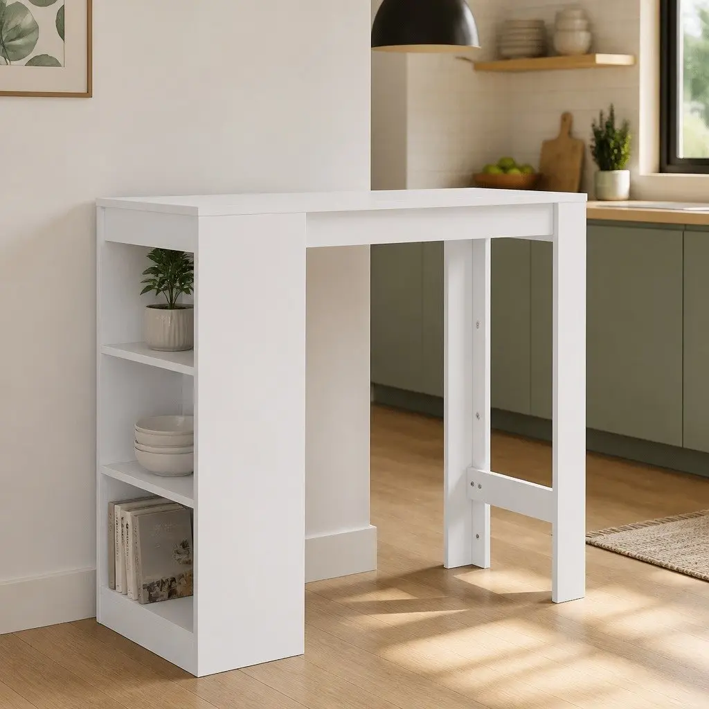 White Bar Table with 3-Layer Storage Shelf