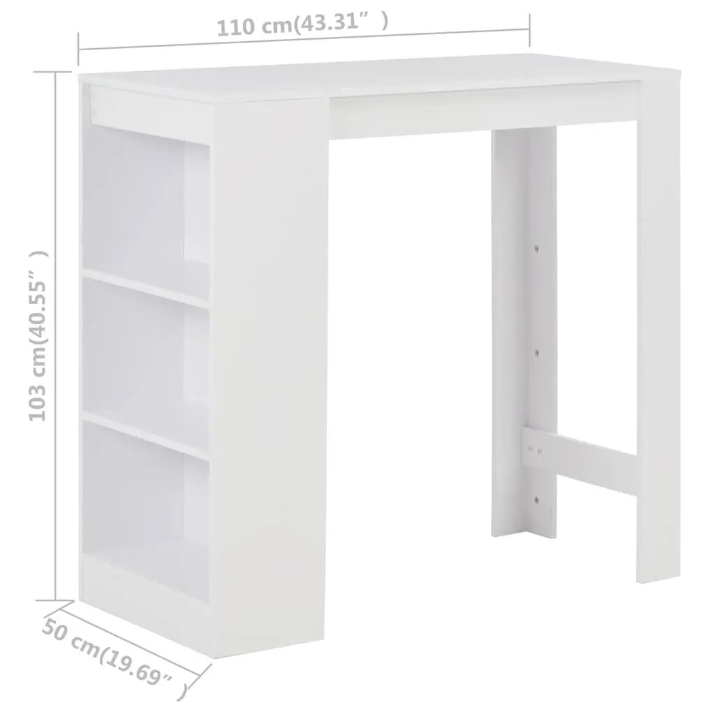 White Bar Table with 3-Layer Storage Shelf
