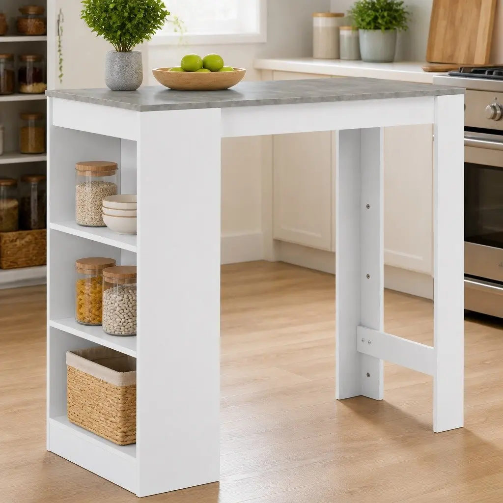 White Bar Table with Storage Shelf for Kitchen and Dining