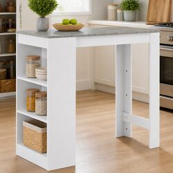 Bar Table with Storage Shelf White Kitchen Dining High Table Space-Saving Design