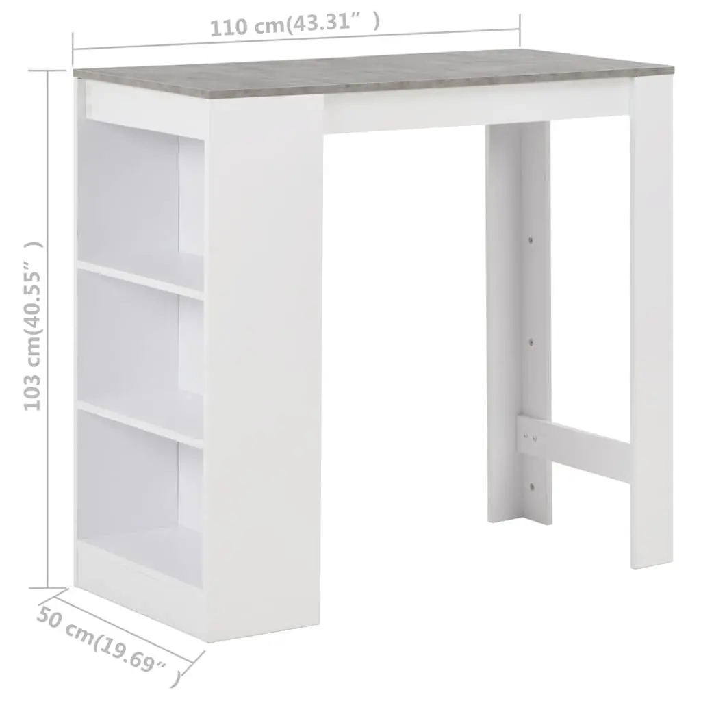 White Bar Table with Storage Shelf for Kitchen and Dining