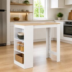Bar Table with Storage Shelf White Kitchen Dining High Table Compact
