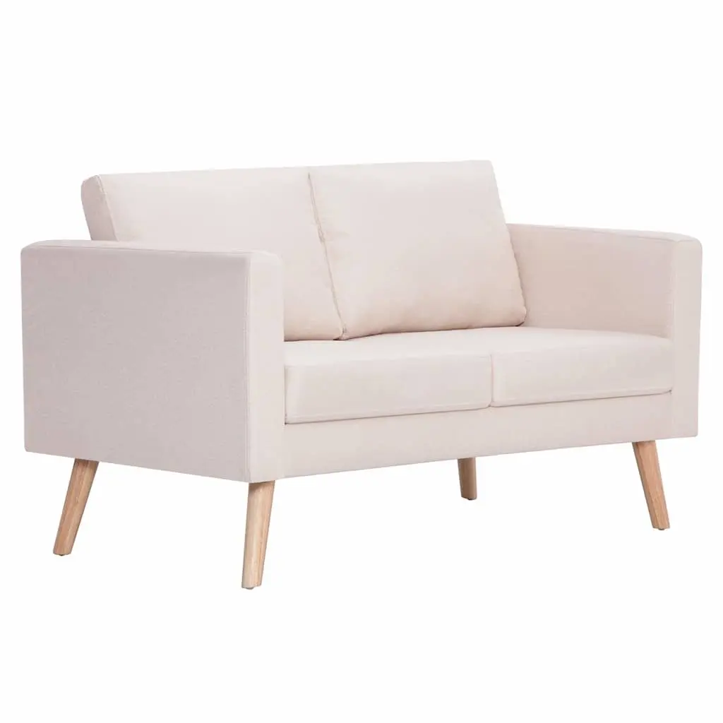 Cream 2-Seater Sofa with Padded Cushions and Wooden Frame