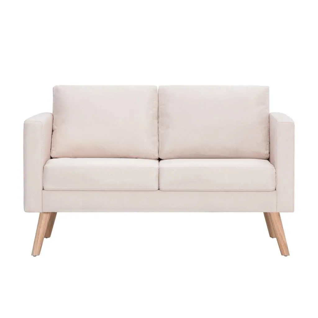 Cream 2-Seater Sofa with Padded Cushions and Wooden Frame