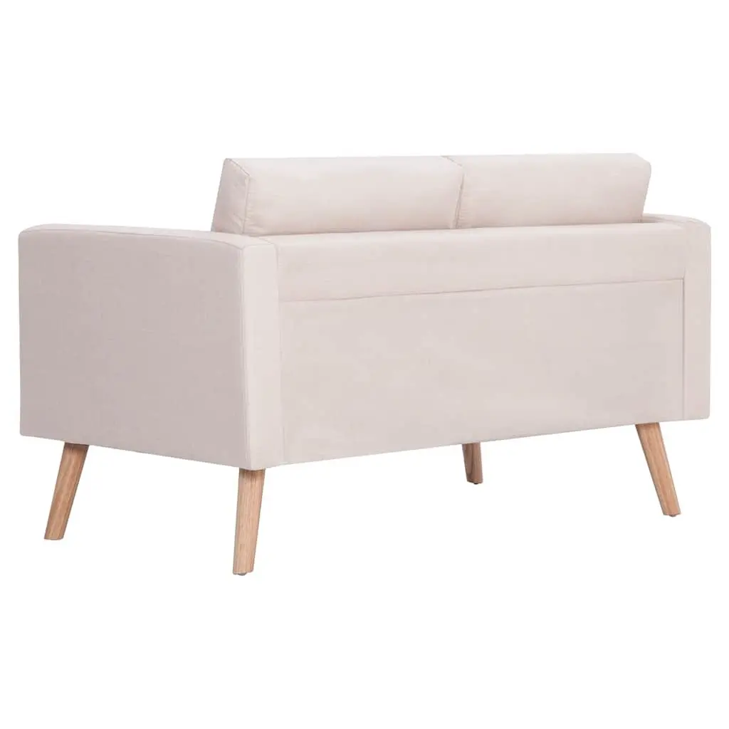 Cream 2-Seater Sofa with Padded Cushions and Wooden Frame