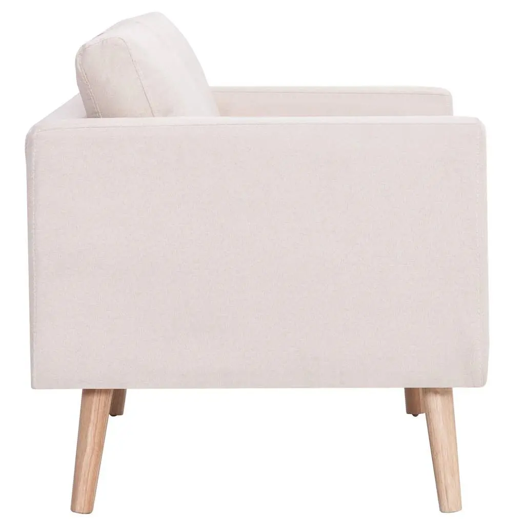 Cream 2-Seater Sofa with Padded Cushions and Wooden Frame