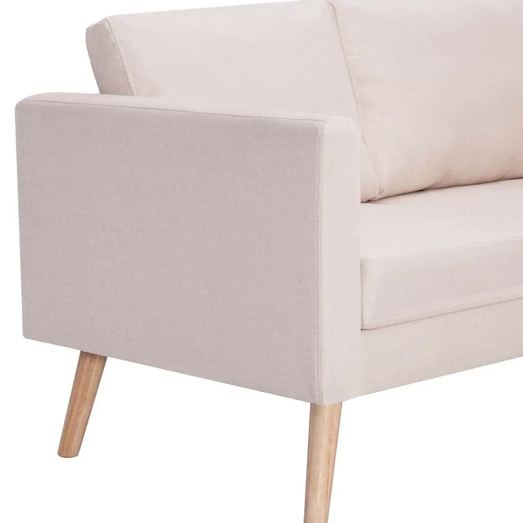 Cream 2-Seater Sofa with Padded Cushions and Wooden Frame