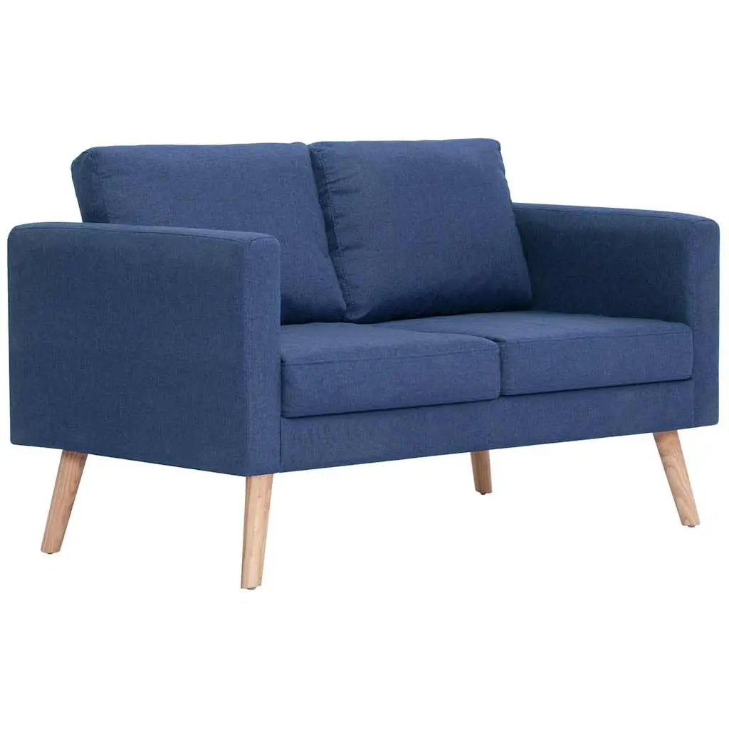 2-Seater Blue Fabric Couch with Removable Covers