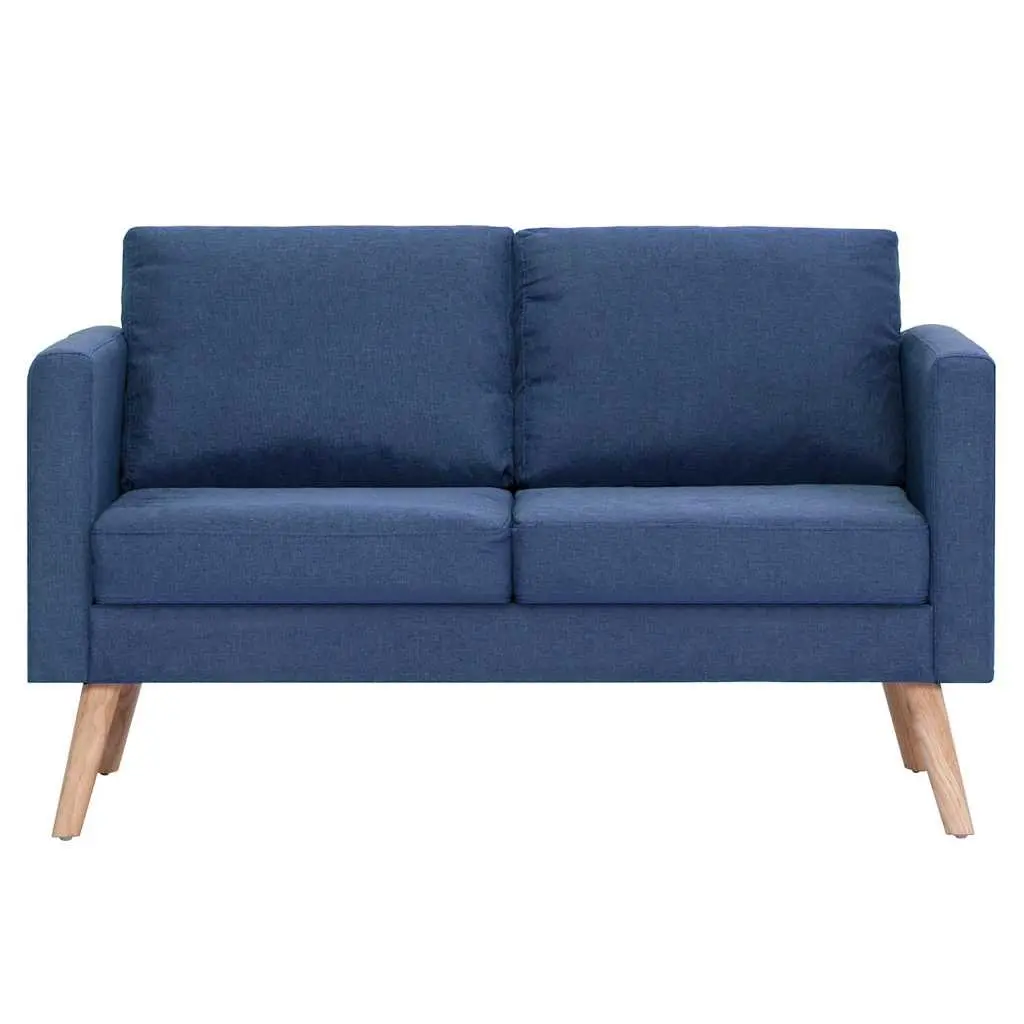 2-Seater Blue Fabric Couch with Removable Covers
