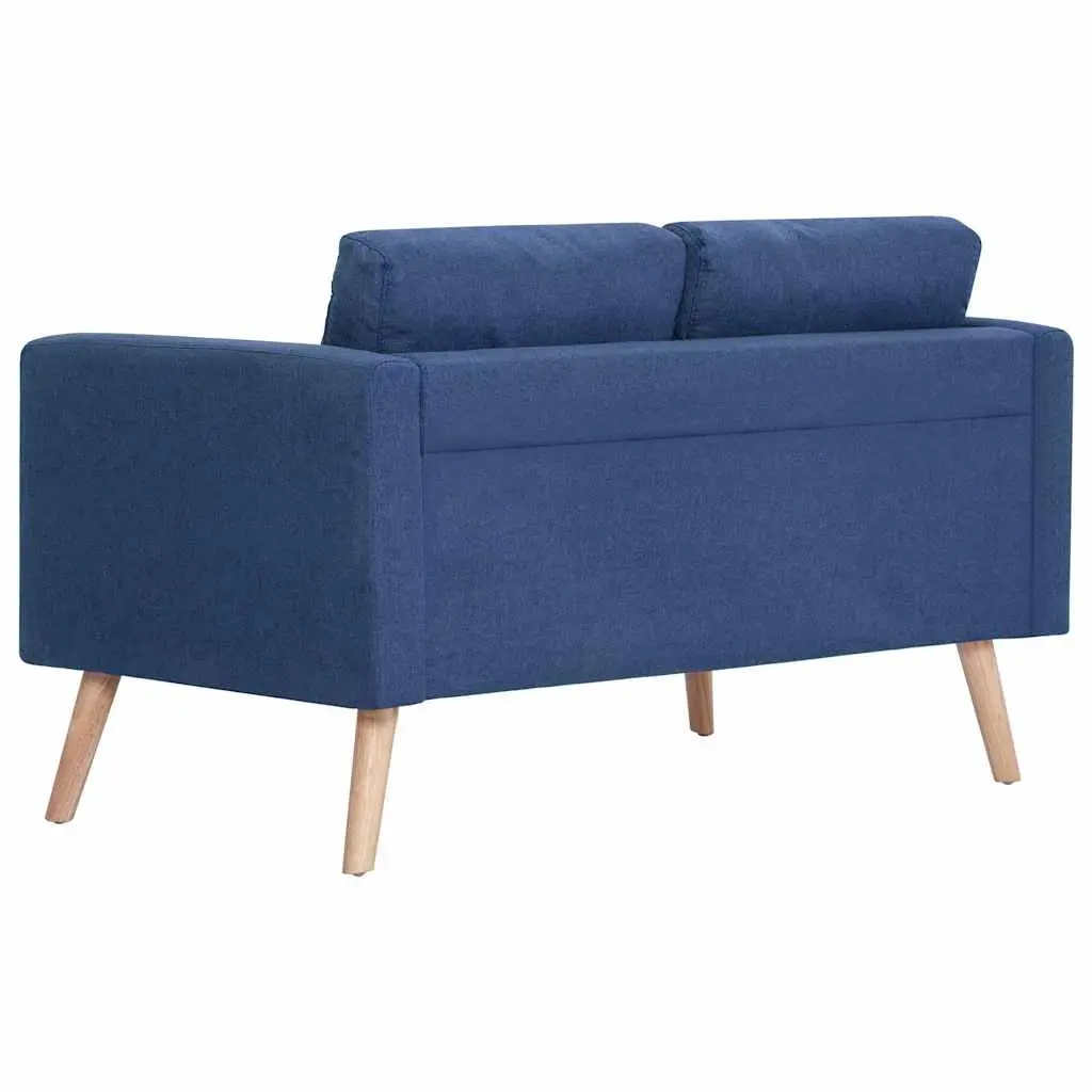 2-Seater Blue Fabric Couch with Removable Covers