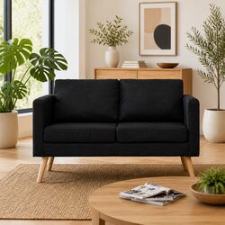 Black Fabric 2-Seater Sofa with Removable Covers