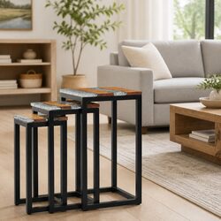 Stackable Wood and Glass Nesting Tables - 3 Piece Set
