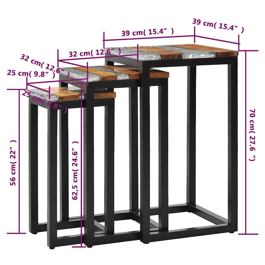 Nesting Tables 3 Piece Set Stackable Wood Glass End Table Accent Furniture