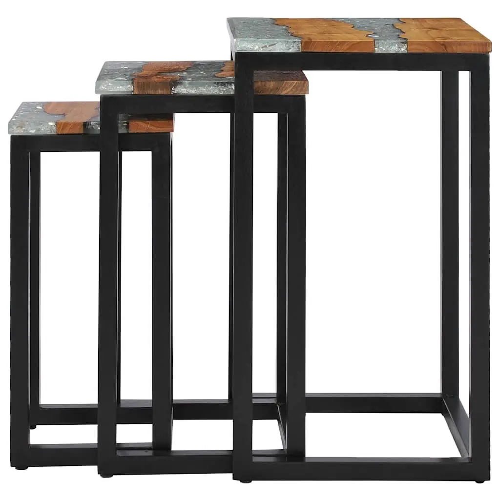 Nesting Tables 3 Piece Set Stackable Wood Glass End Table Accent Furniture
