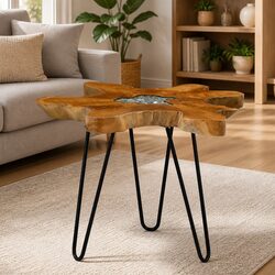 Solid Teak Wood Coffee Table with Polyresin Top