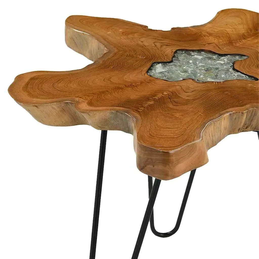 Solid Teak Wood Coffee Table with Polyresin Top