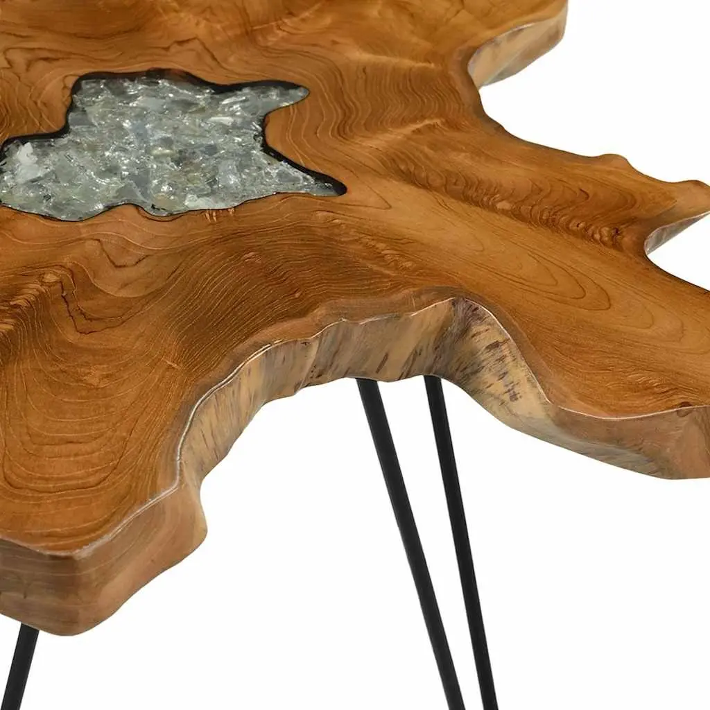Solid Teak Wood Coffee Table with Polyresin Top
