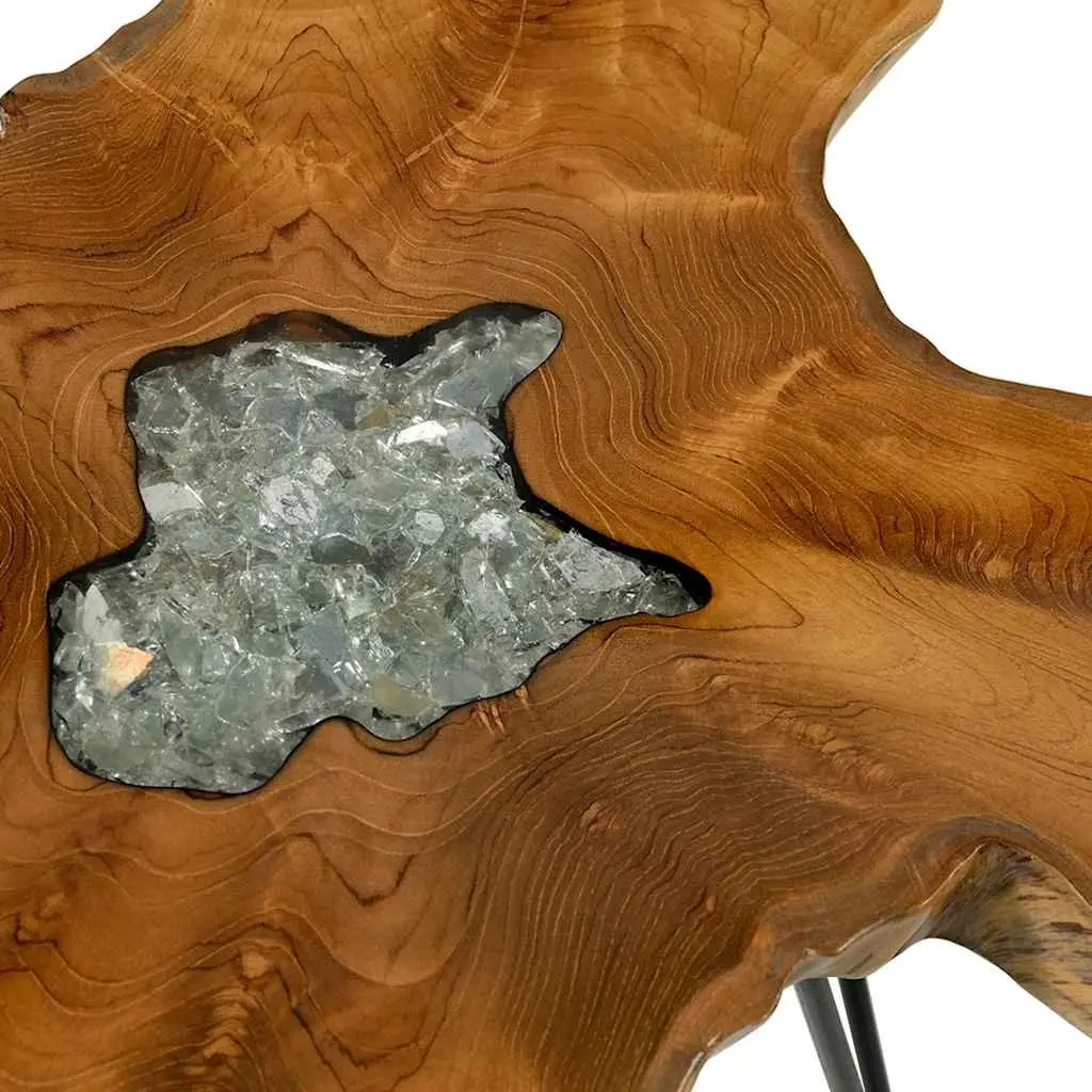 Solid Teak Wood Coffee Table with Polyresin Top