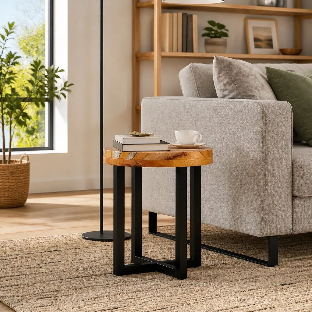 Round Solid Teak & Mango Wood Coffee Table 40x45cm