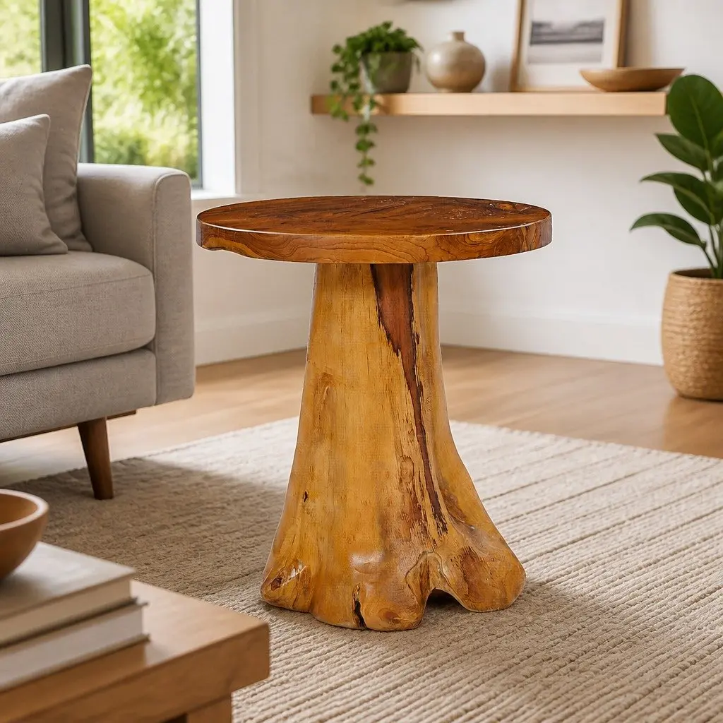 Round Coffee Table 40x40 cm Solid Teak Wood Accent
