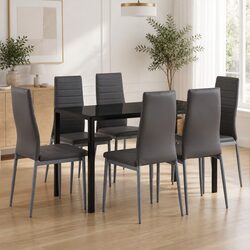 Modern 7-Piece Dining Set with Glass Table and 6 Chairs